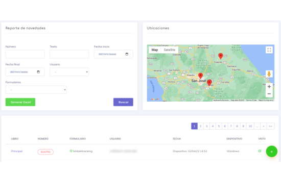 Reportes y ubicaciones en Ebetracking